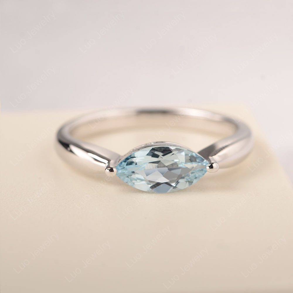 East West Marquise Cut Aquamarine Solitaire Ring - LUO Jewelry