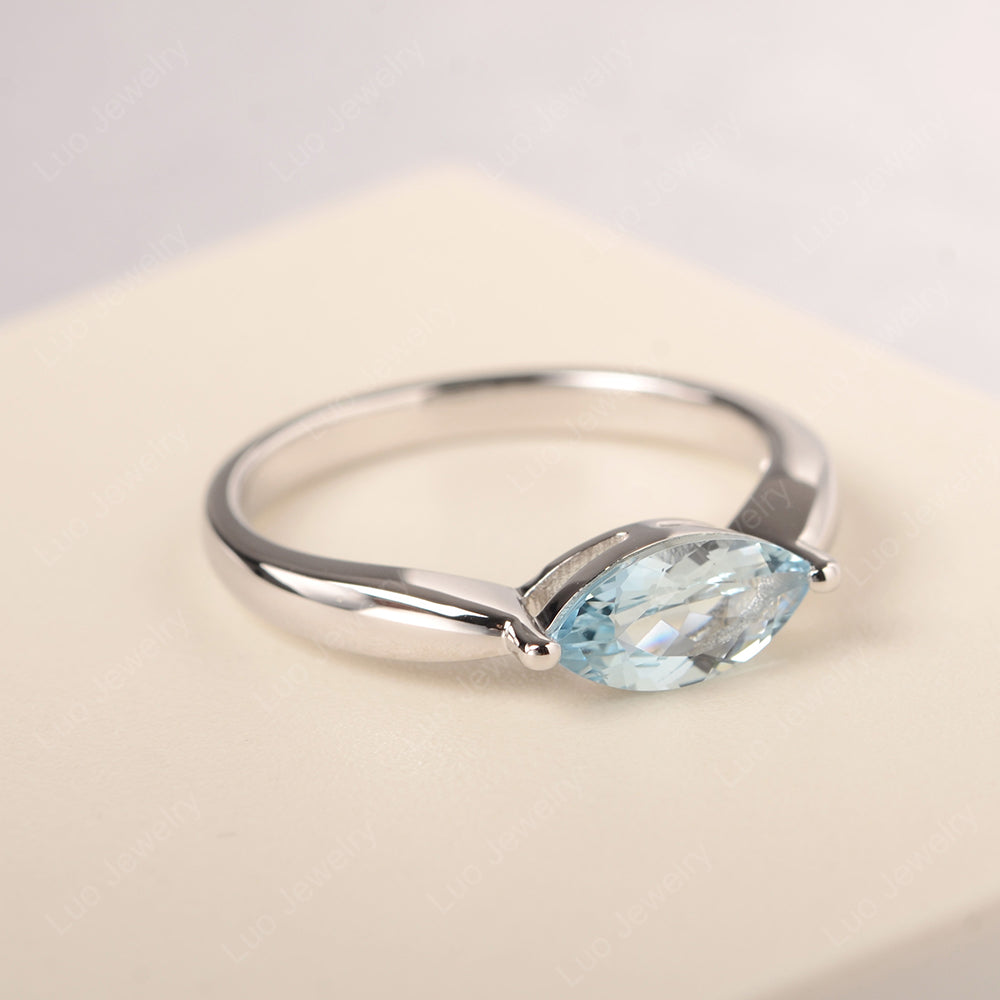 East West Marquise Cut Aquamarine Solitaire Ring - LUO Jewelry