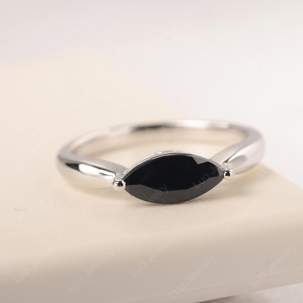 East West Marquise Cut Black Stone Solitaire Ring - LUO Jewelry