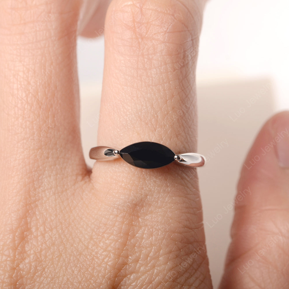 East West Marquise Cut Black Stone Solitaire Ring - LUO Jewelry