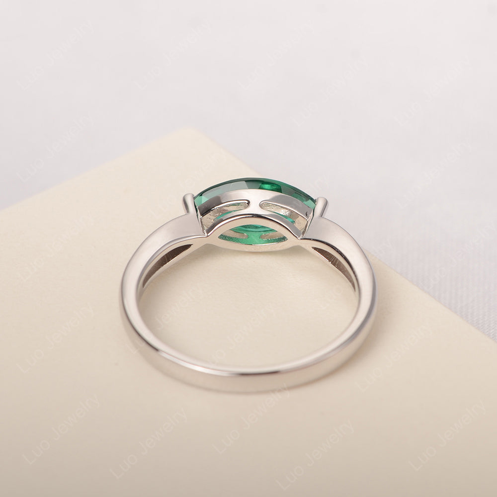 East West Marquise Cut Lab Emerald Solitaire Ring - LUO Jewelry