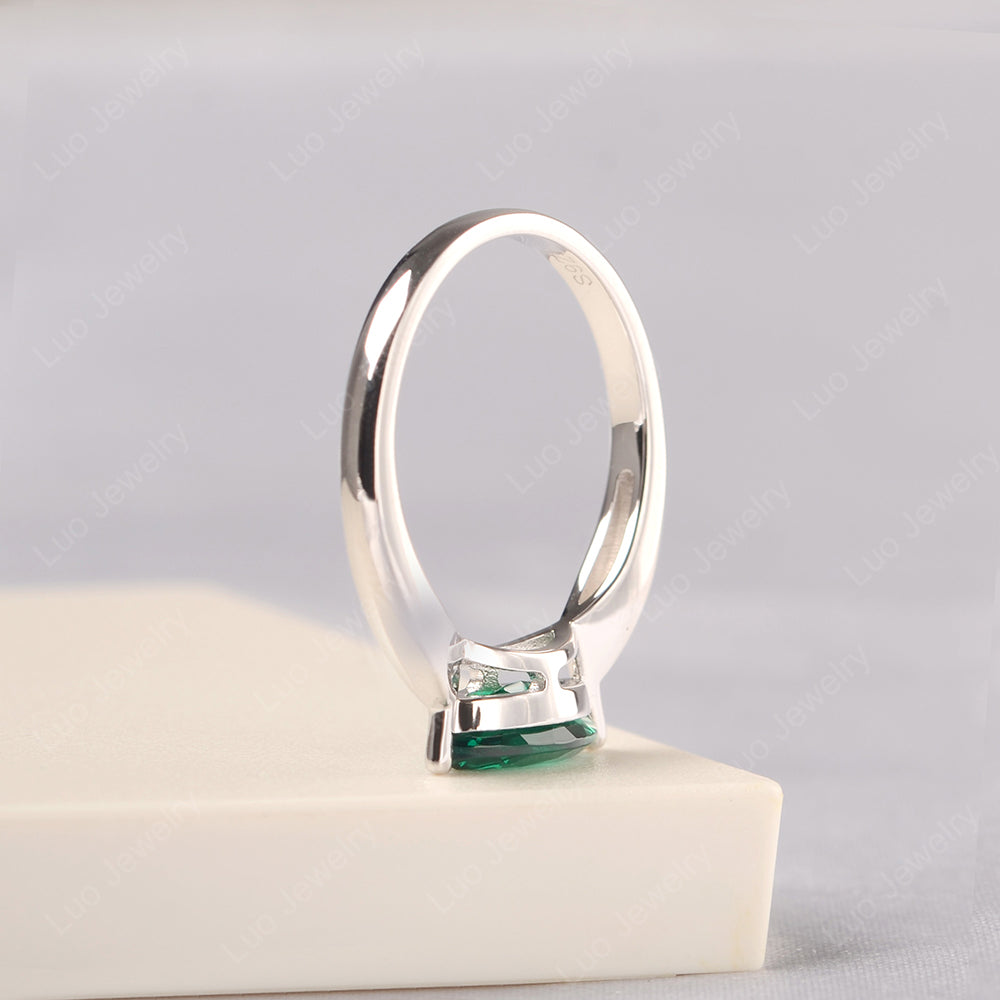 East West Marquise Cut Lab Emerald Solitaire Ring - LUO Jewelry