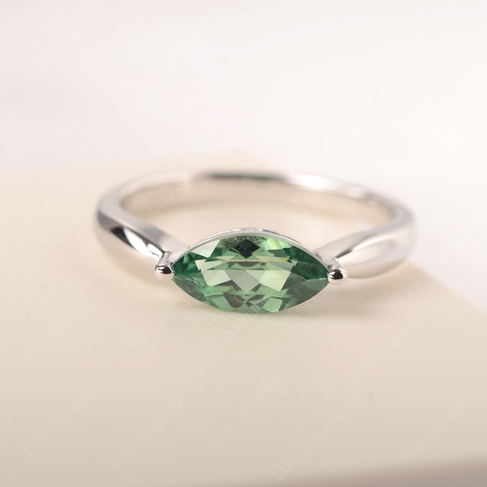 East West Marquise Cut Green Sapphire Solitaire Ring - LUO Jewelry