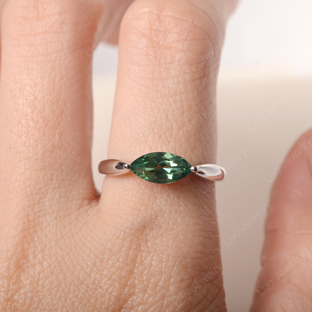 East West Marquise Cut Green Sapphire Solitaire Ring - LUO Jewelry