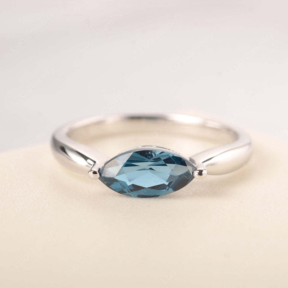 East West Marquise Cut London Blue Topaz Solitaire Ring - LUO Jewelry