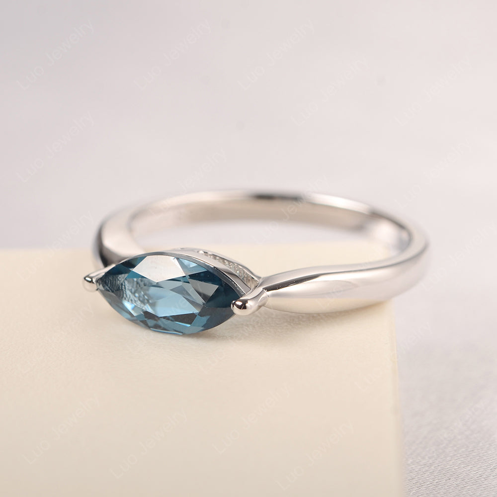 East West Marquise Cut London Blue Topaz Solitaire Ring - LUO Jewelry