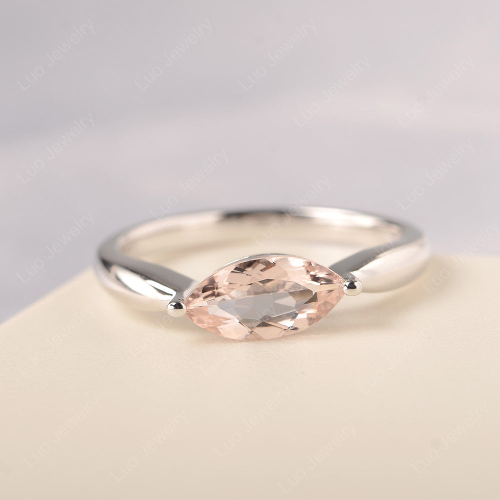 East West Marquise Cut Morganite Solitaire Ring - LUO Jewelry