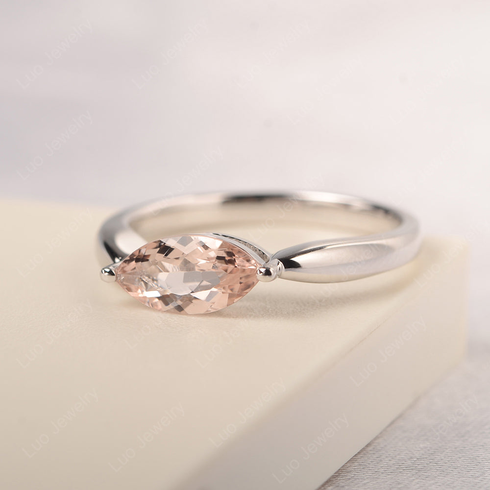 East West Marquise Cut Morganite Solitaire Ring - LUO Jewelry