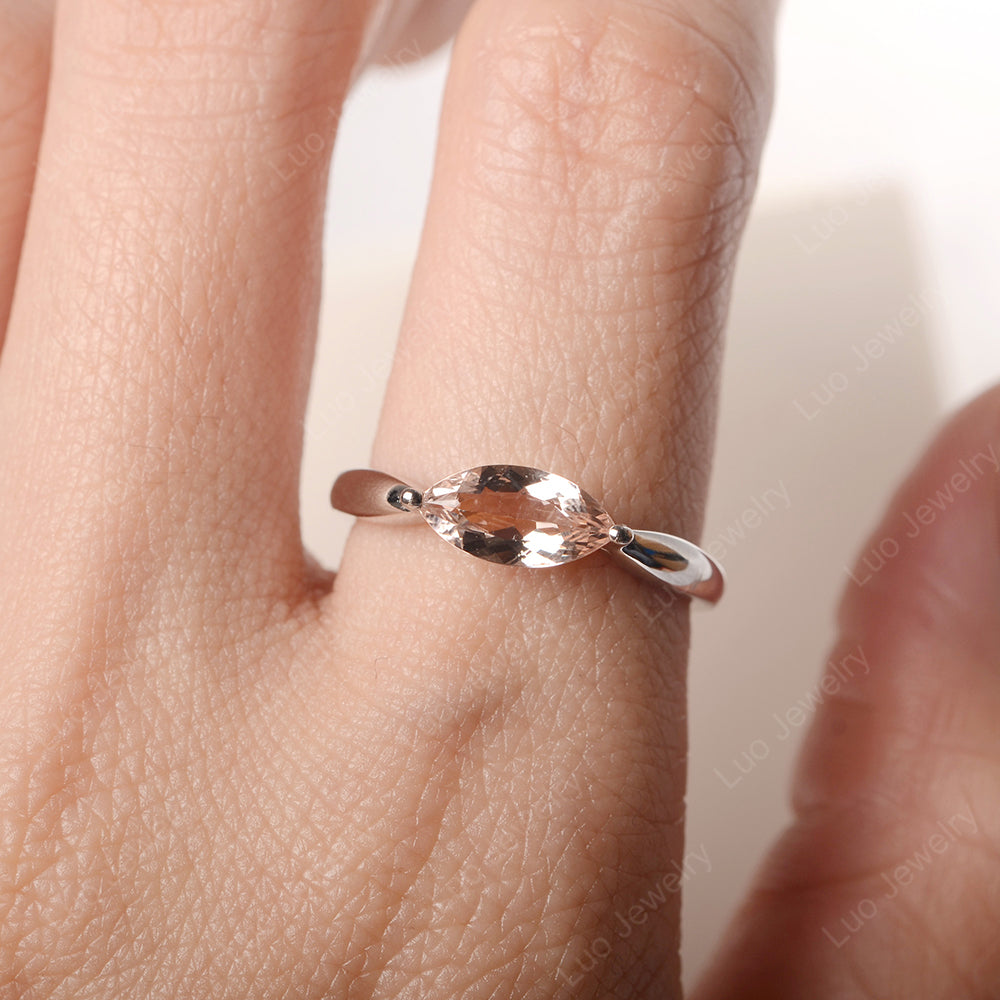 East West Marquise Cut Morganite Solitaire Ring - LUO Jewelry