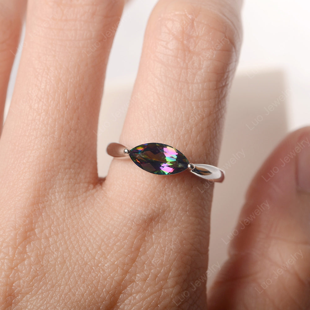 East West Marquise Cut Mystic Topaz Solitaire Ring - LUO Jewelry