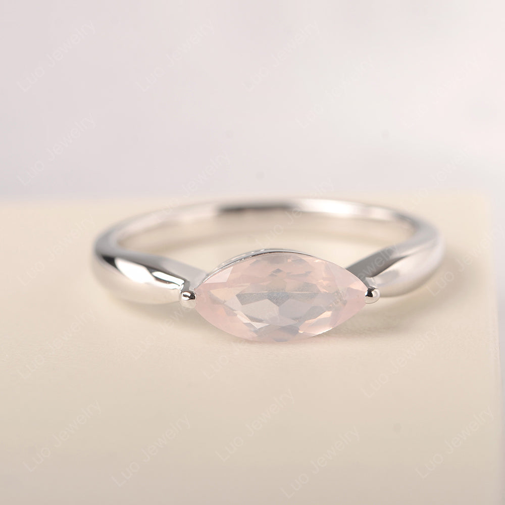 East West Marquise Cut Rose Quartz Solitaire Ring - LUO Jewelry