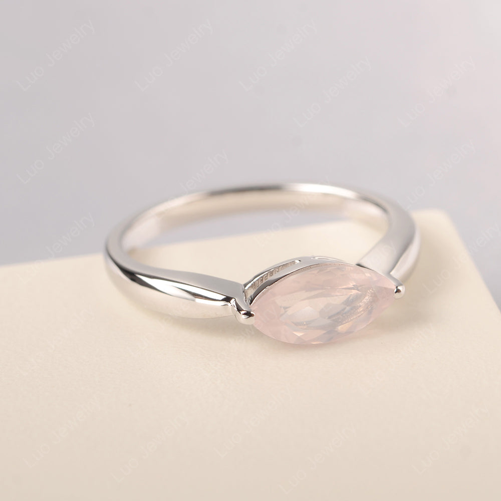 East West Marquise Cut Rose Quartz Solitaire Ring - LUO Jewelry