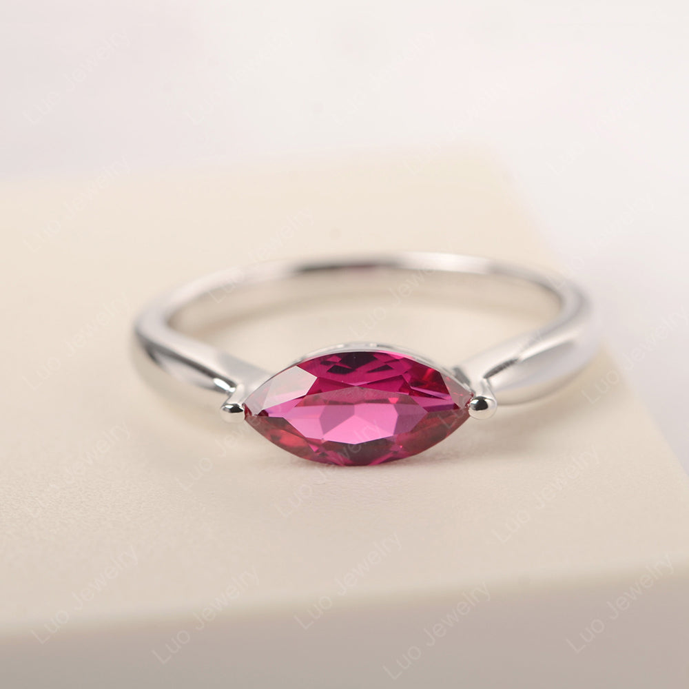 East West Marquise Cut Ruby Solitaire Ring - LUO Jewelry