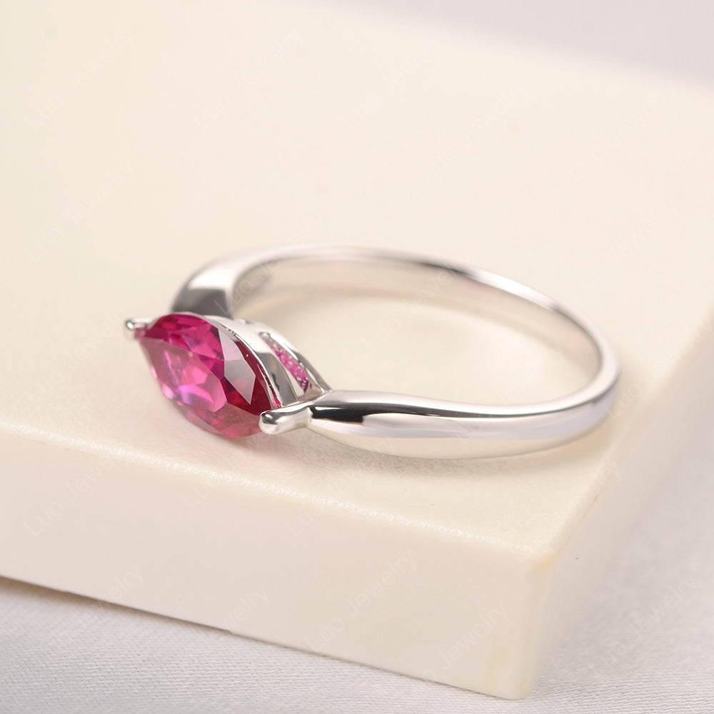 East West Marquise Cut Ruby Solitaire Ring - LUO Jewelry