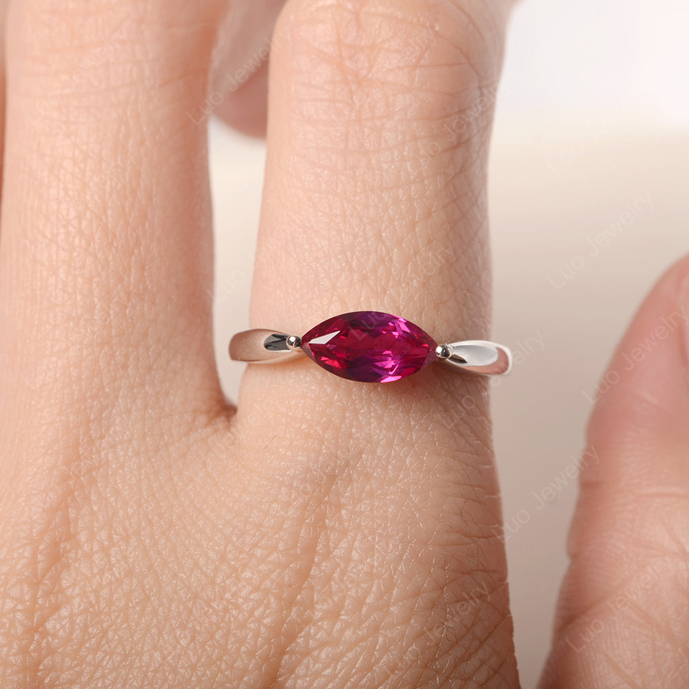 East West Marquise Cut Ruby Solitaire Ring - LUO Jewelry