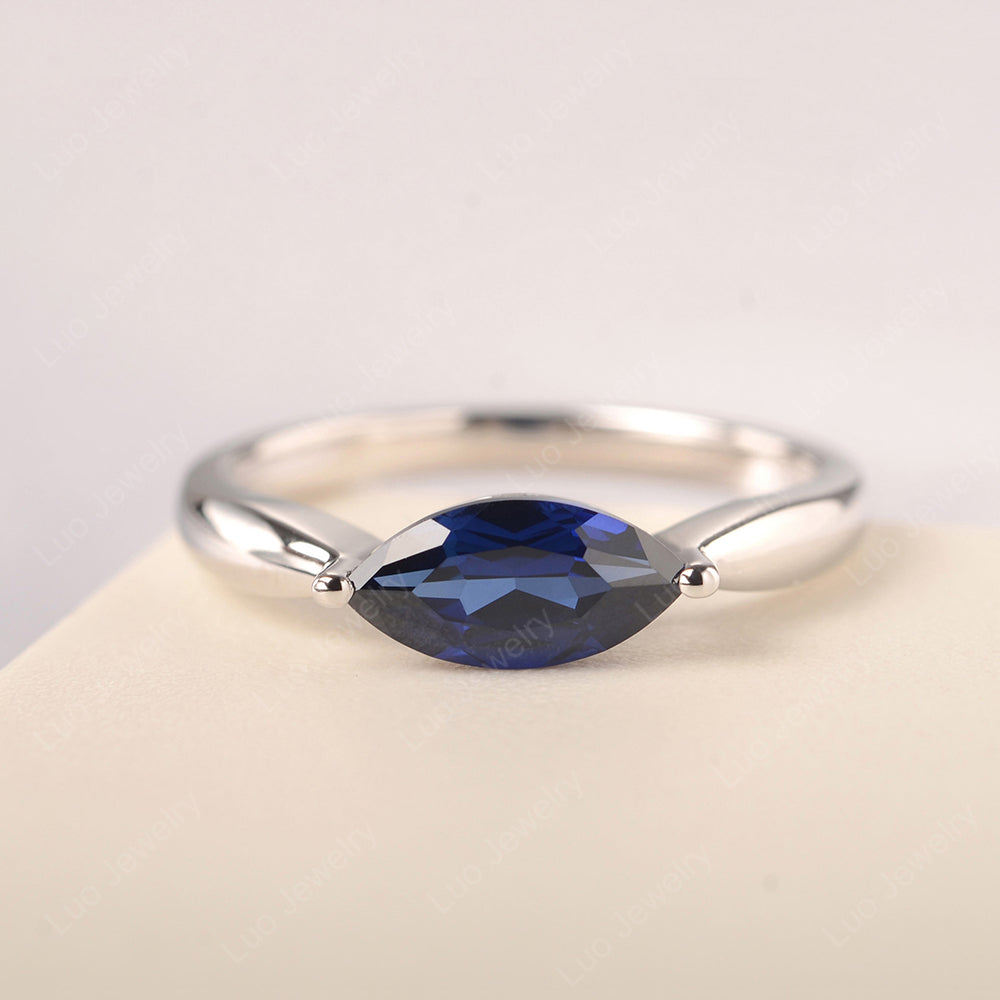 East West Marquise Cut Lab Sapphire Solitaire Ring - LUO Jewelry