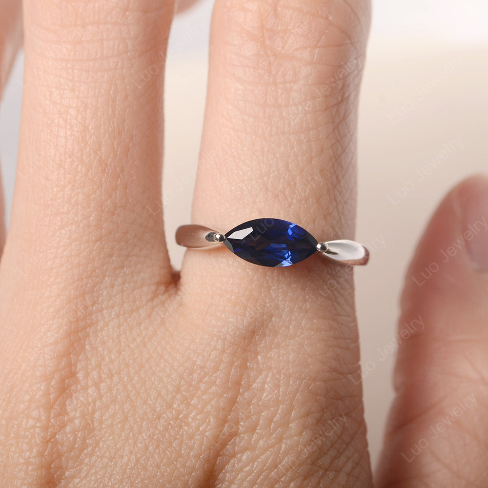 East West Marquise Cut Lab Sapphire Solitaire Ring - LUO Jewelry