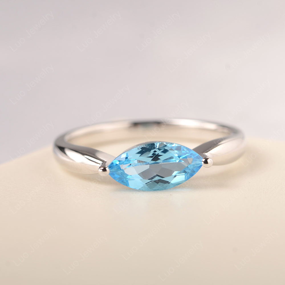 East West Marquise Cut Swiss Blue Topaz Solitaire Ring - LUO Jewelry