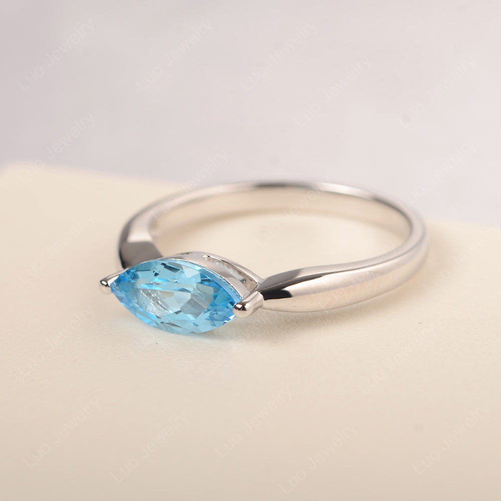 East West Marquise Cut Swiss Blue Topaz Solitaire Ring - LUO Jewelry