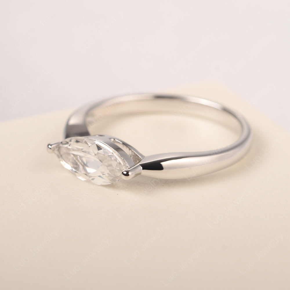 East West Marquise Cut White Topaz Solitaire Ring - LUO Jewelry