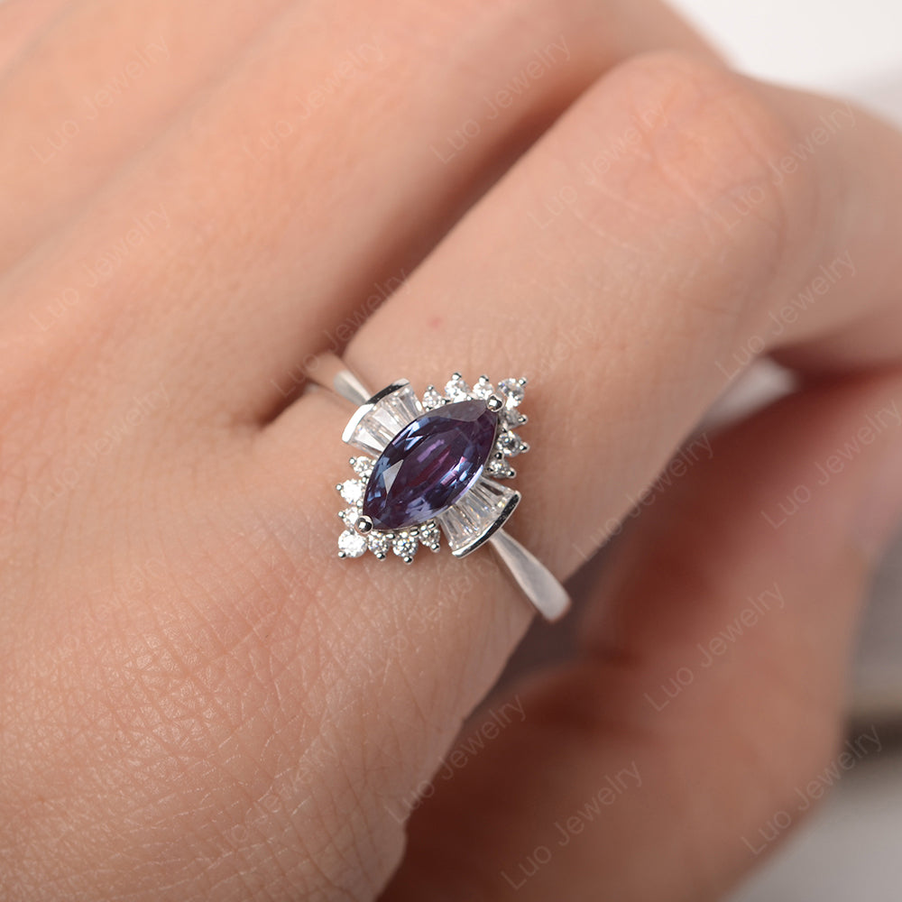 Marquise Alexandrite Engagement Ring White Gold - LUO Jewelry