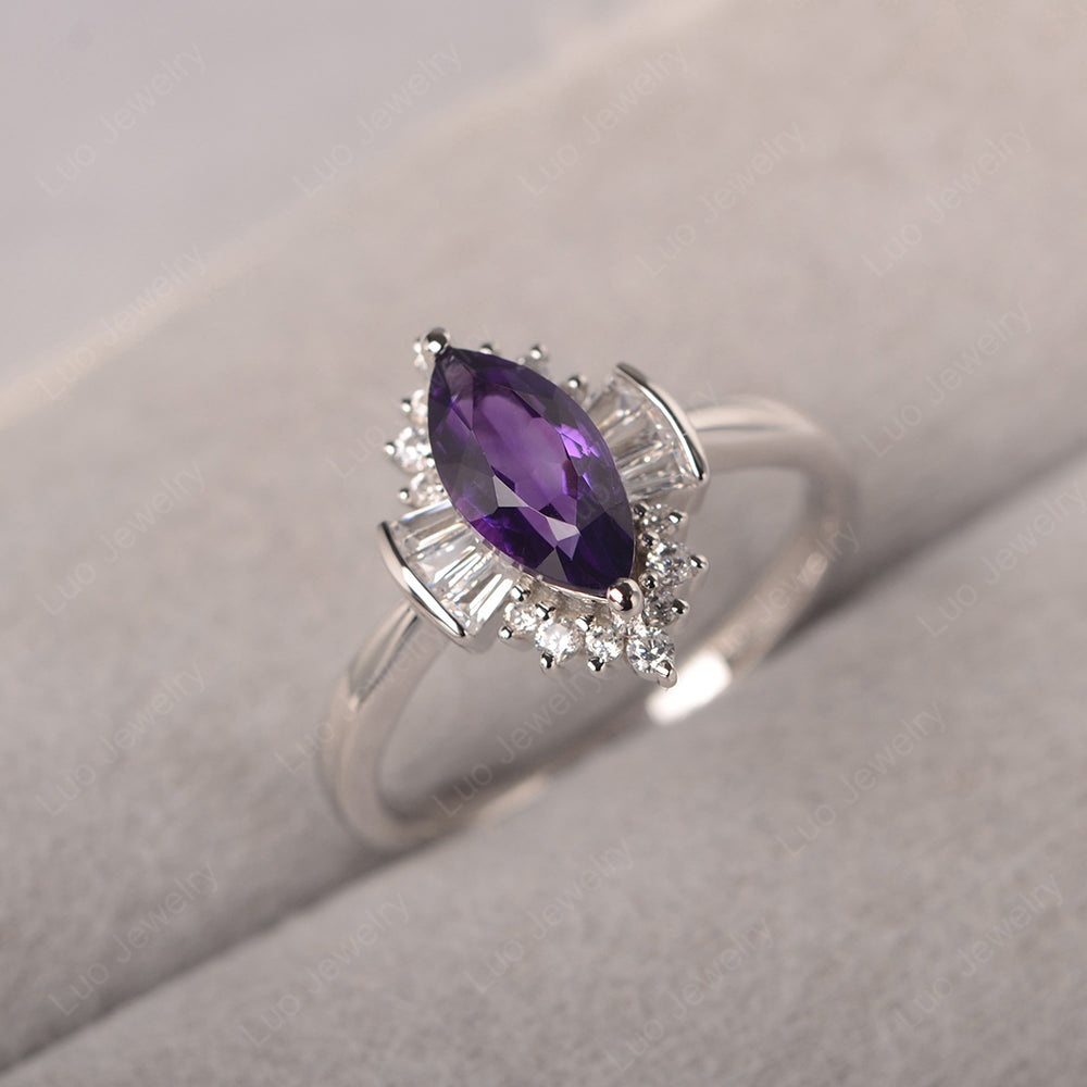 Marquise Amethyst Engagement Ring White Gold - LUO Jewelry