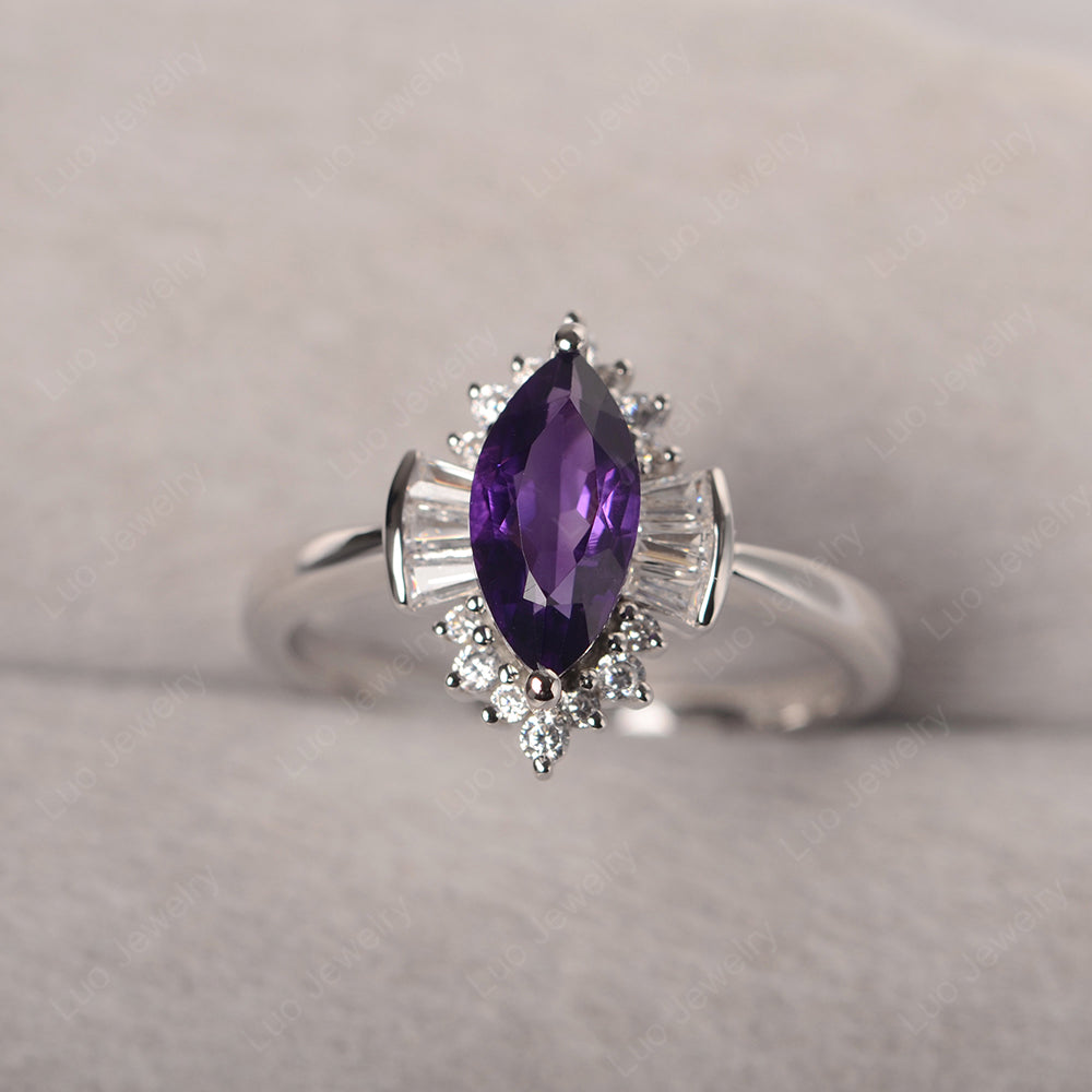 Marquise Amethyst Engagement Ring White Gold - LUO Jewelry