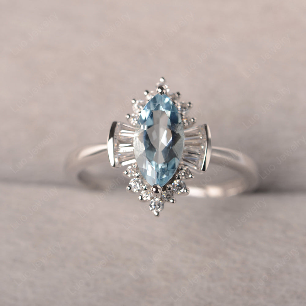 Marquise Aquamarine Engagement Ring White Gold - LUO Jewelry