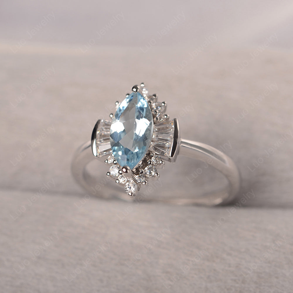 Marquise Aquamarine Engagement Ring White Gold - LUO Jewelry