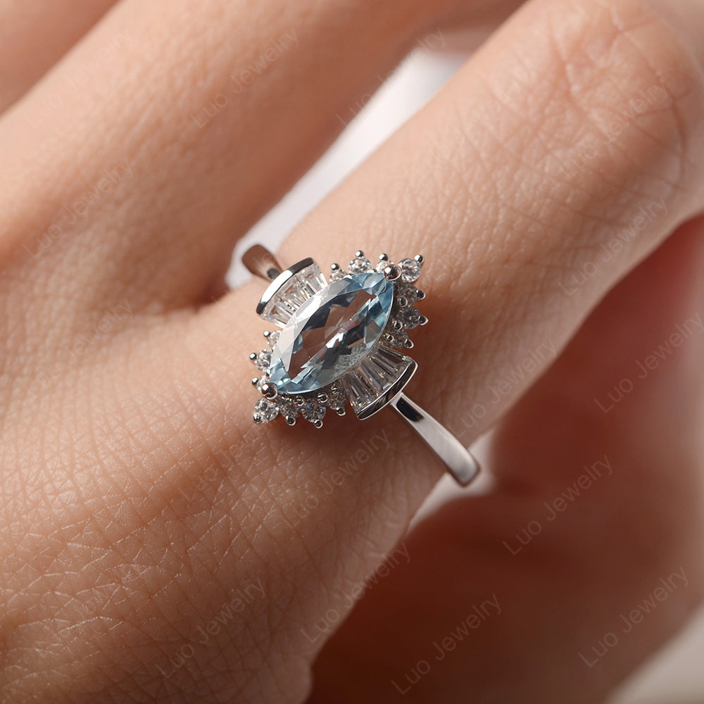 Marquise Aquamarine Engagement Ring White Gold - LUO Jewelry