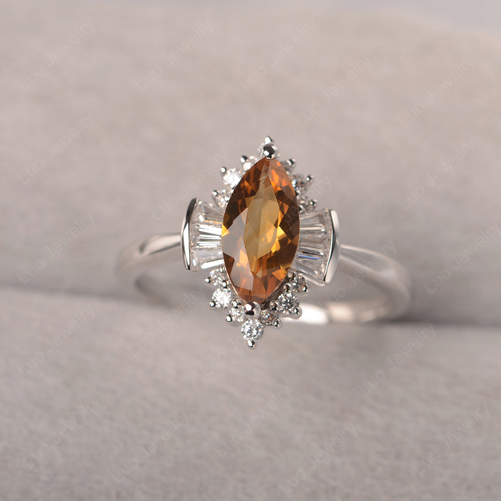 Marquise Citrine Engagement Ring White Gold - LUO Jewelry