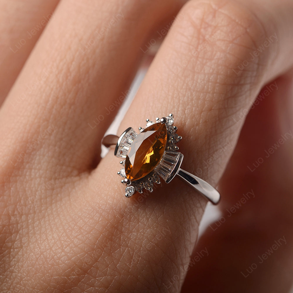 Marquise Citrine Engagement Ring White Gold - LUO Jewelry