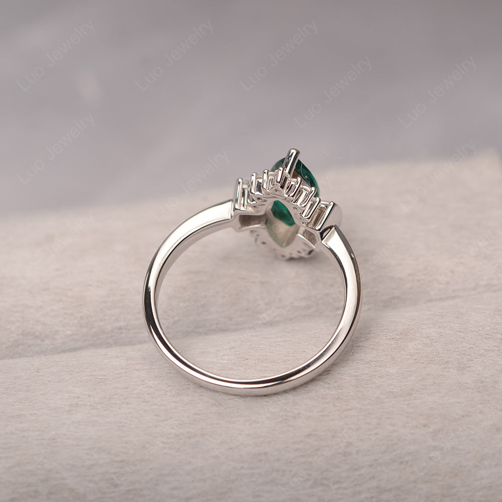Marquise Lab Emerald Engagement Ring White Gold - LUO Jewelry