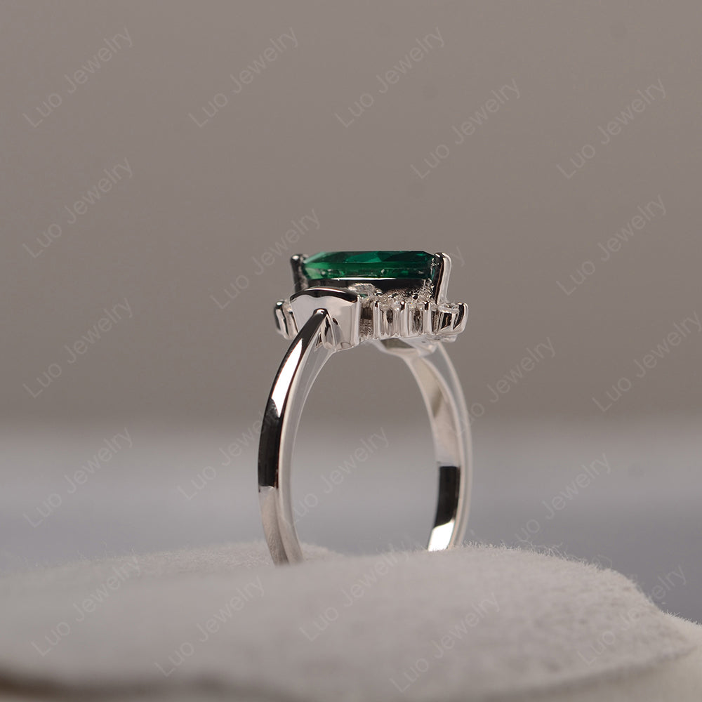 Marquise Lab Emerald Engagement Ring White Gold - LUO Jewelry