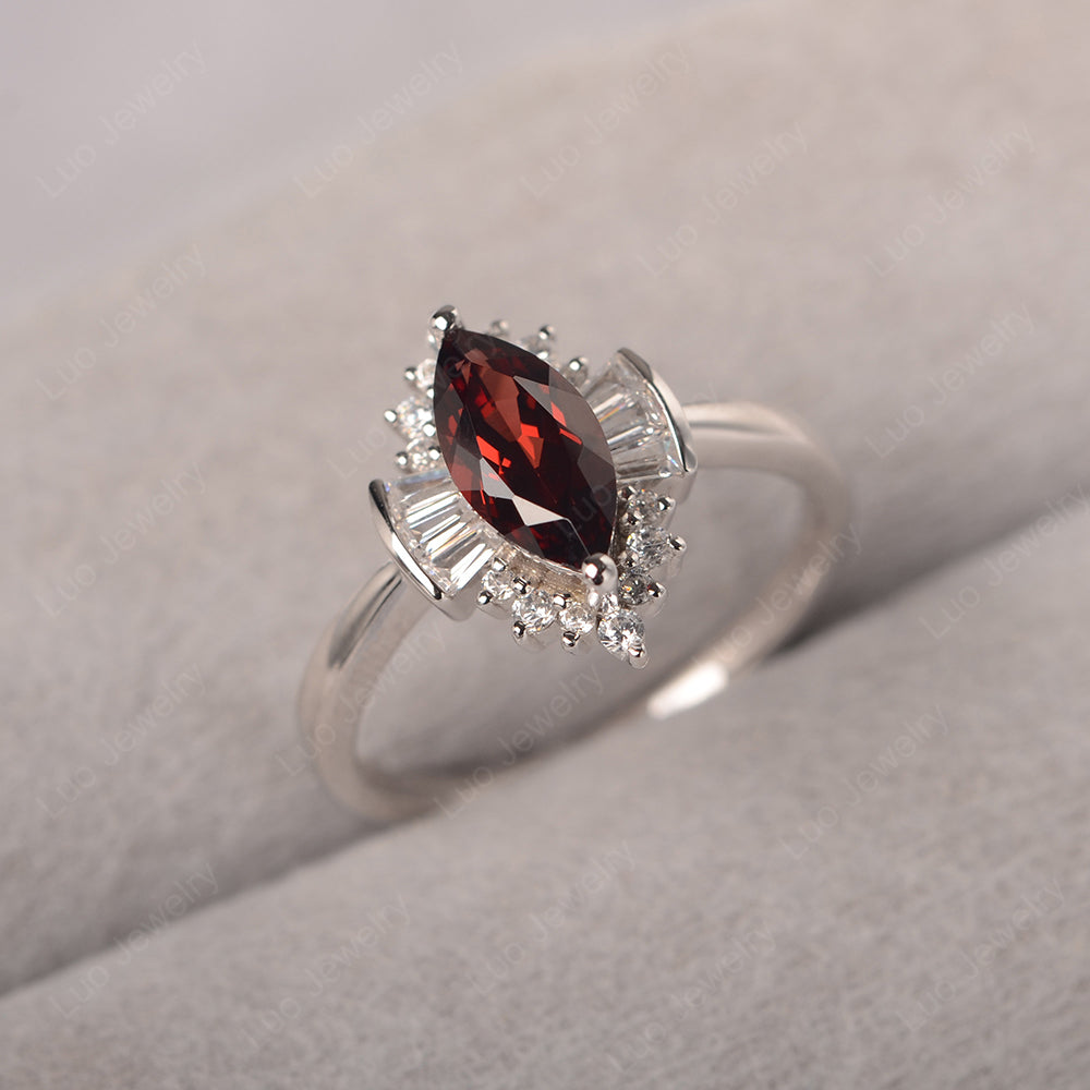 Marquise Garnet Engagement Ring White Gold - LUO Jewelry