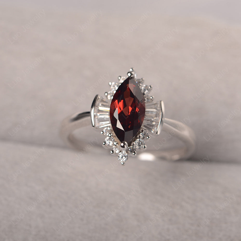 Marquise Garnet Engagement Ring White Gold - LUO Jewelry