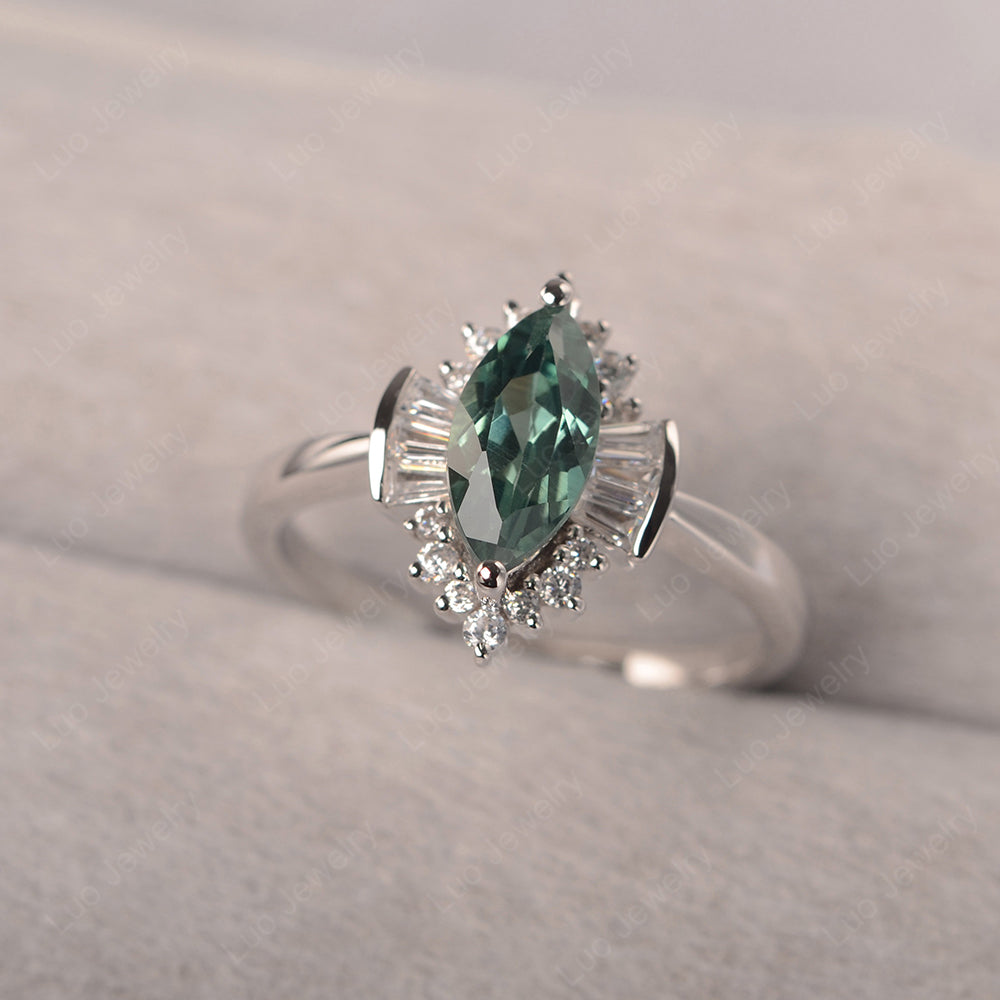 Marquise Green Sapphire Engagement Ring White Gold - LUO Jewelry