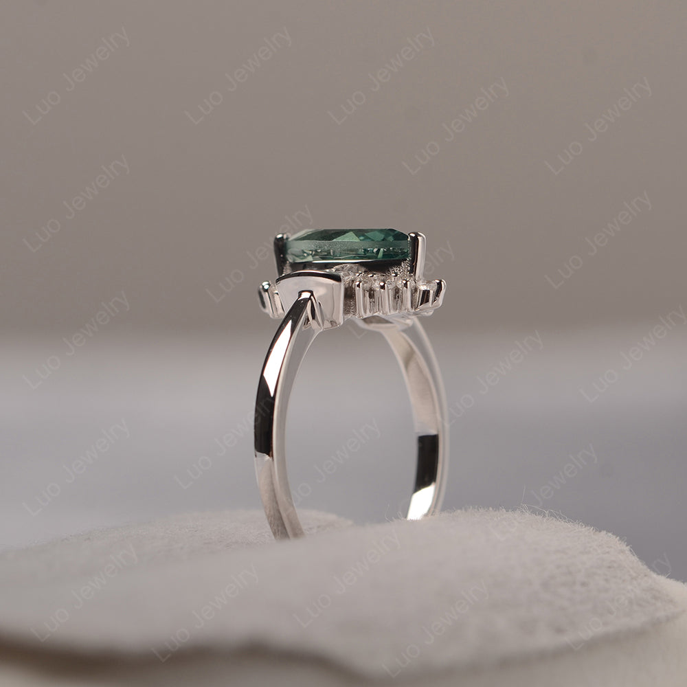 Marquise Green Sapphire Engagement Ring White Gold - LUO Jewelry