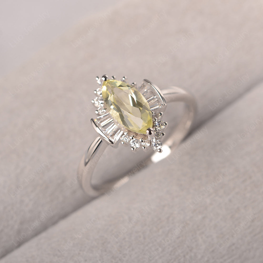 Marquise Lemon Quartz Engagement Ring White Gold - LUO Jewelry