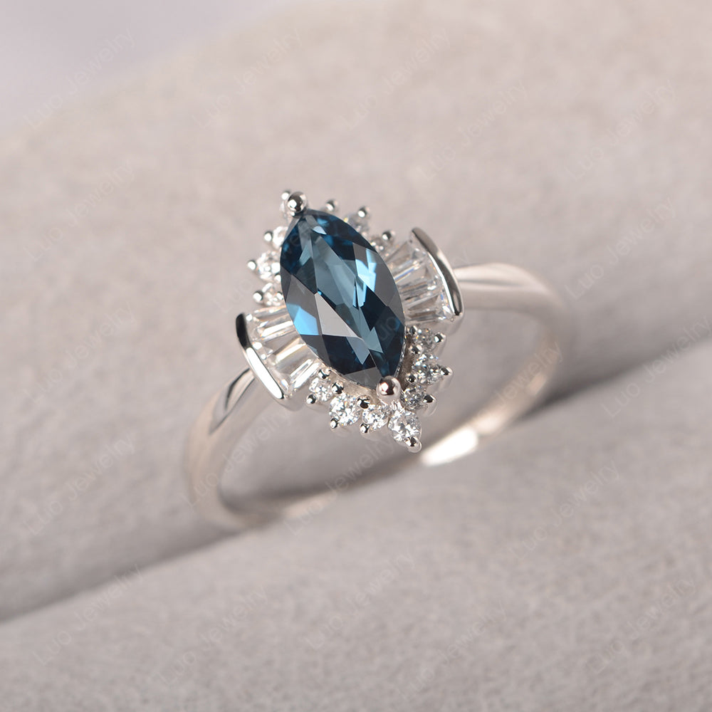 Marquise London Blue Topaz Engagement Ring White Gold - LUO Jewelry