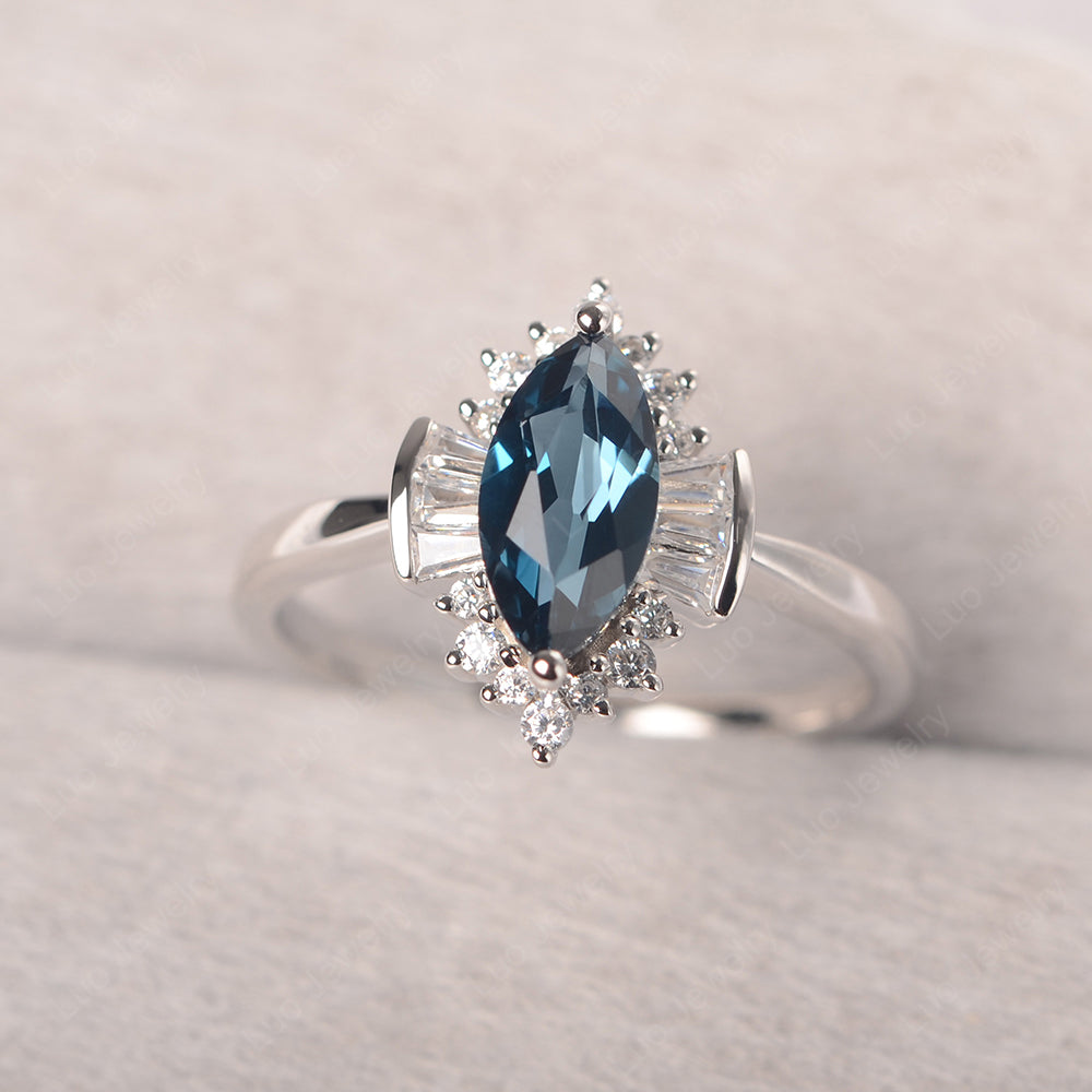 Marquise London Blue Topaz Engagement Ring White Gold - LUO Jewelry