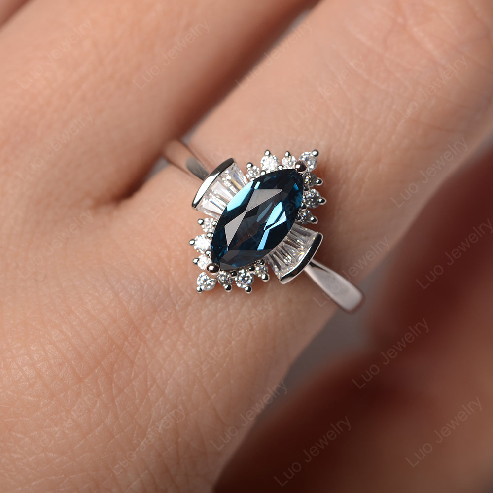 Marquise London Blue Topaz Engagement Ring White Gold - LUO Jewelry