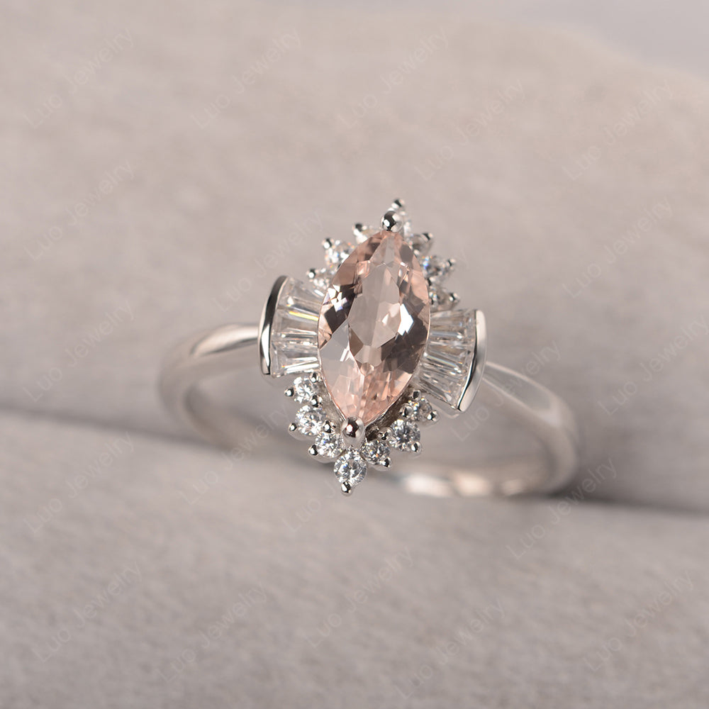 Marquise Morganite Engagement Ring White Gold - LUO Jewelry