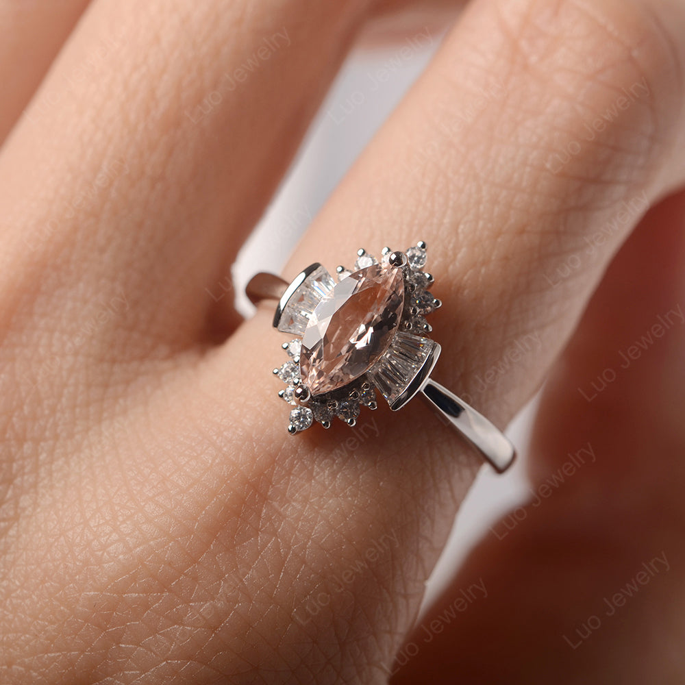 Marquise Morganite Engagement Ring White Gold - LUO Jewelry