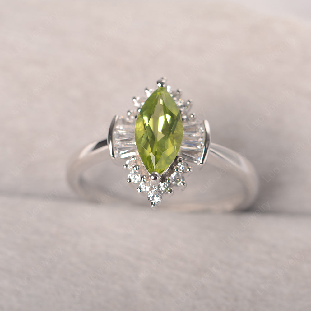 Marquise Peridot Engagement Ring White Gold - LUO Jewelry