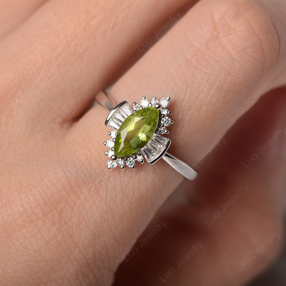 Marquise Peridot Engagement Ring White Gold - LUO Jewelry