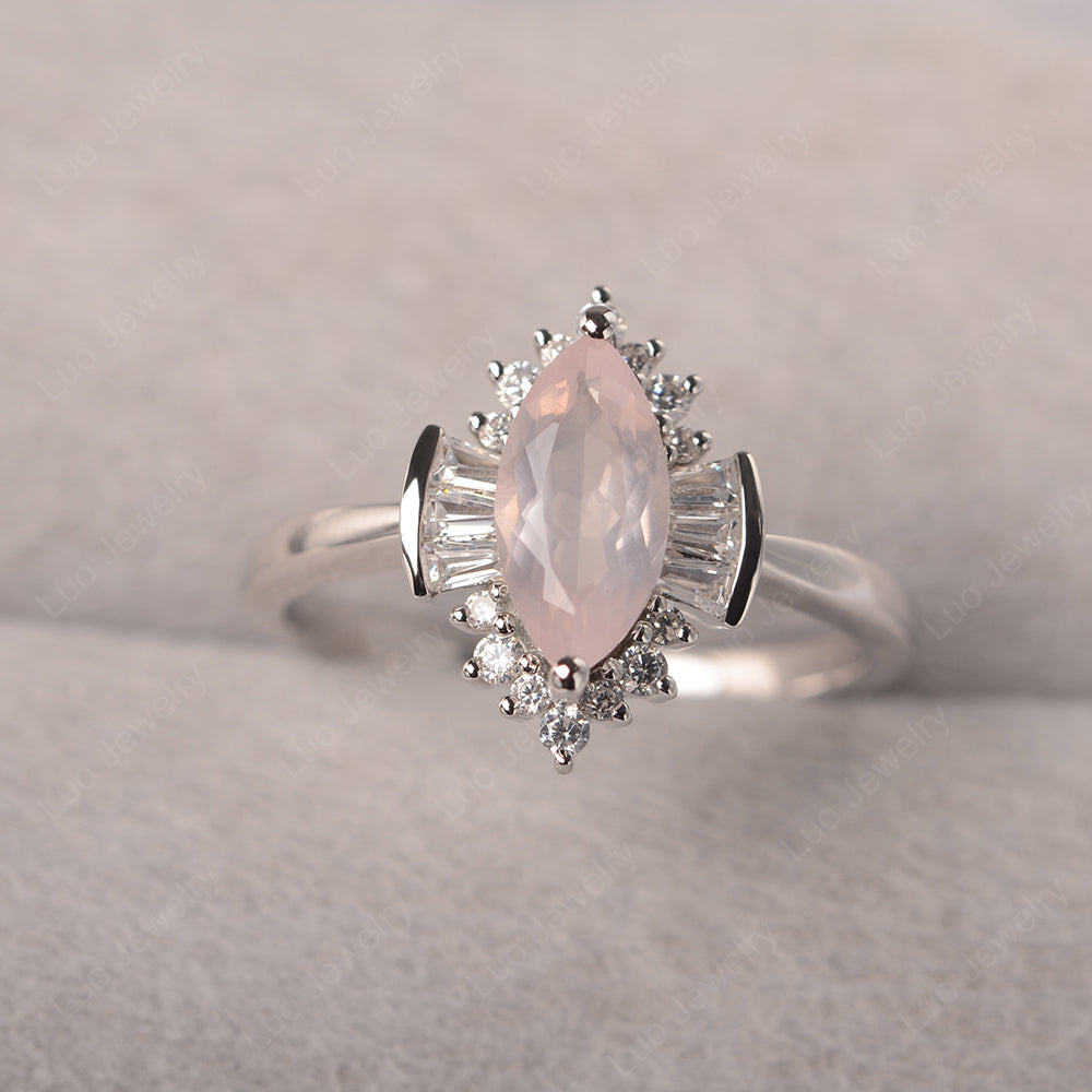 Marquise Rose Quartz Engagement Ring White Gold - LUO Jewelry