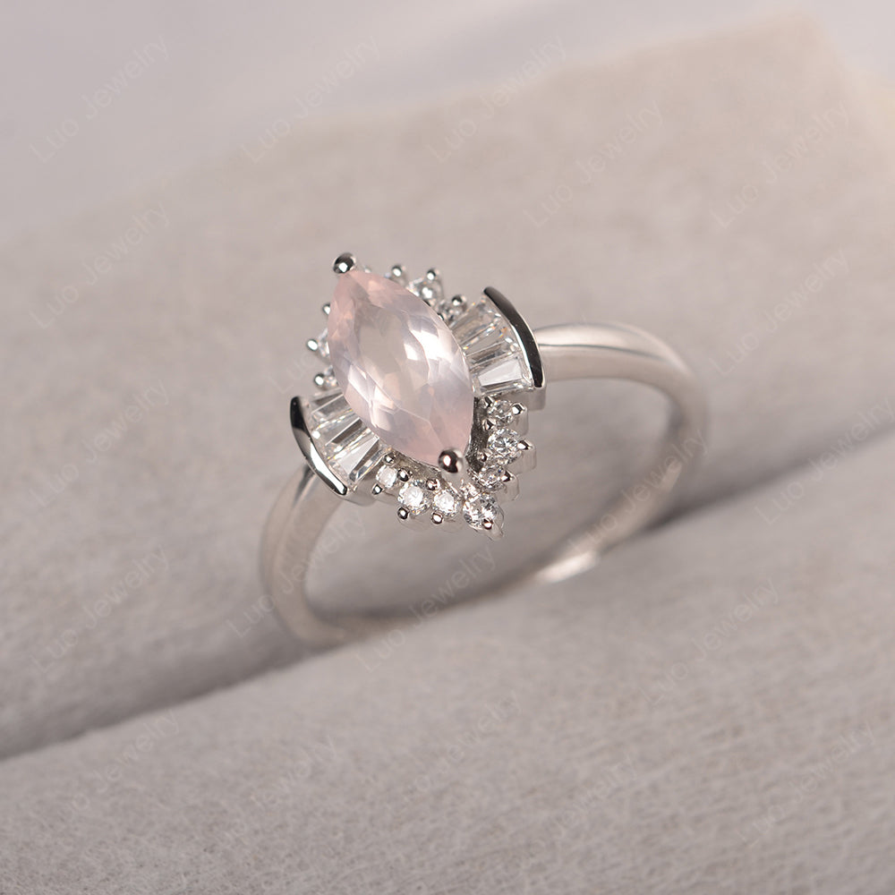 Marquise Rose Quartz Engagement Ring White Gold - LUO Jewelry