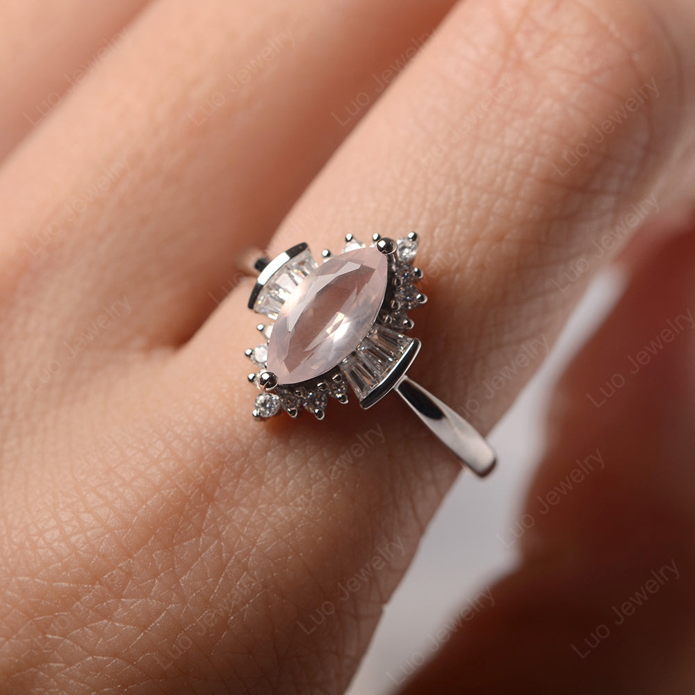 Marquise Rose Quartz Engagement Ring White Gold - LUO Jewelry