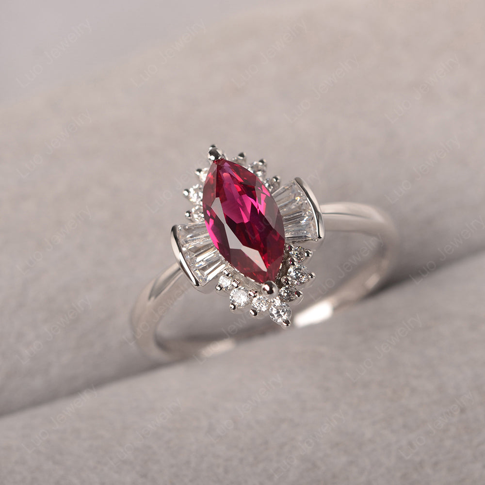 Marquise Ruby Engagement Ring White Gold - LUO Jewelry
